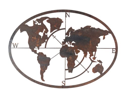 Metalen wereldkaart van cortenstaal